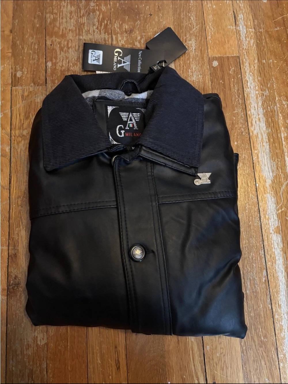 G A Milano Black Faux Leather Button Up Jacket Men Size Medium M New Collection